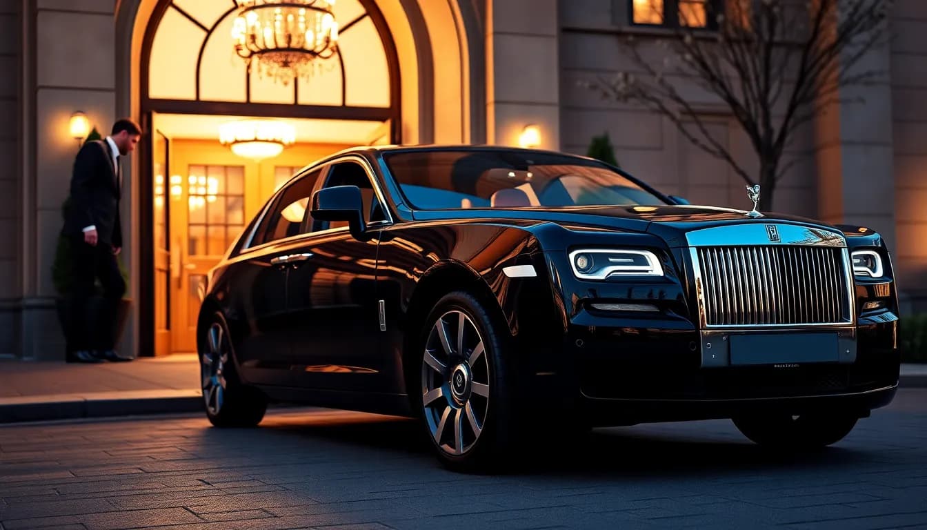 At an event venue in London a luxury Rideexec car is waiting for guests