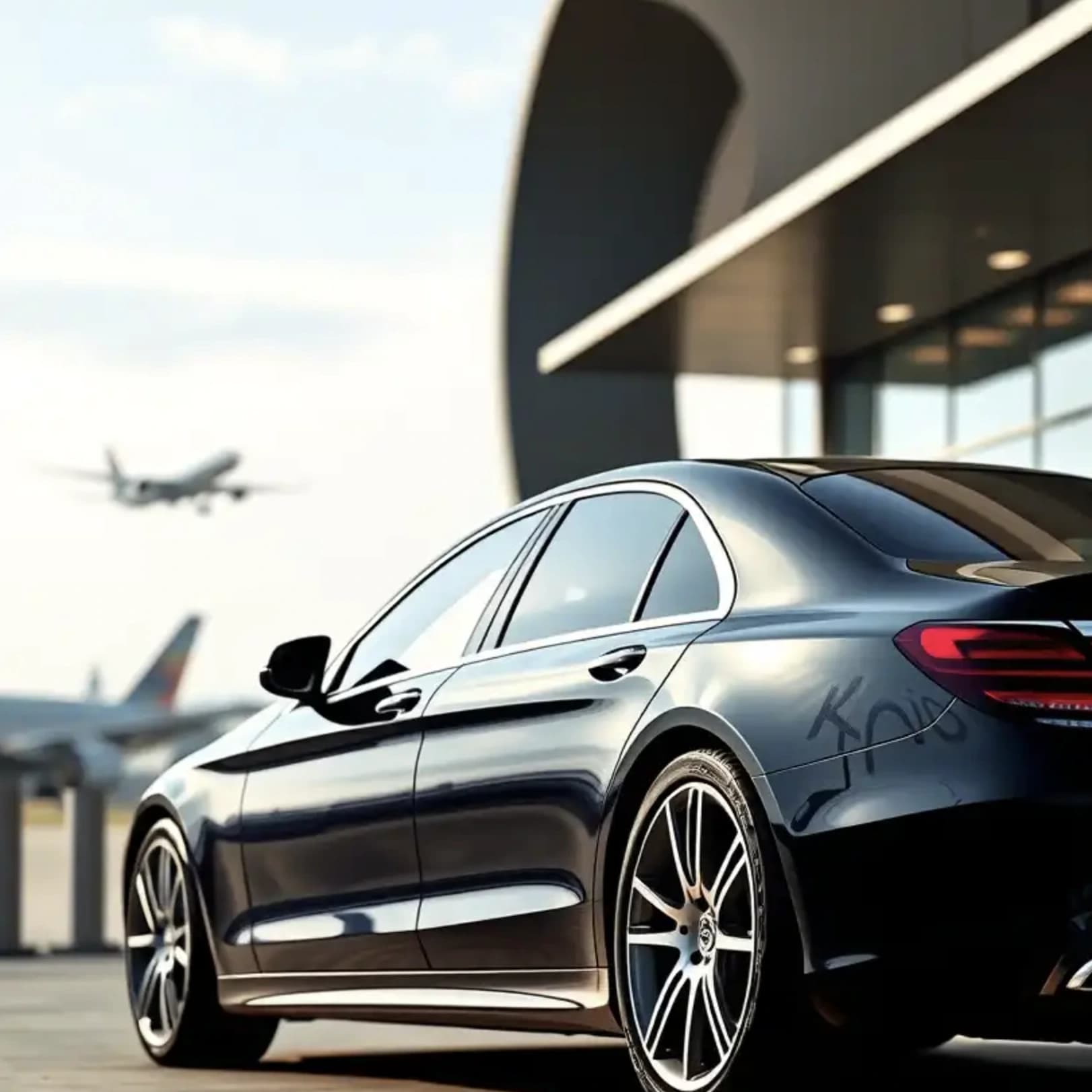 Female chauffeur holding a name board in the arrivals hall at an Airport