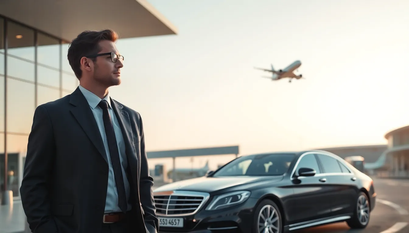 Female chauffeur holding a name board in the arrivals hall at an Airport