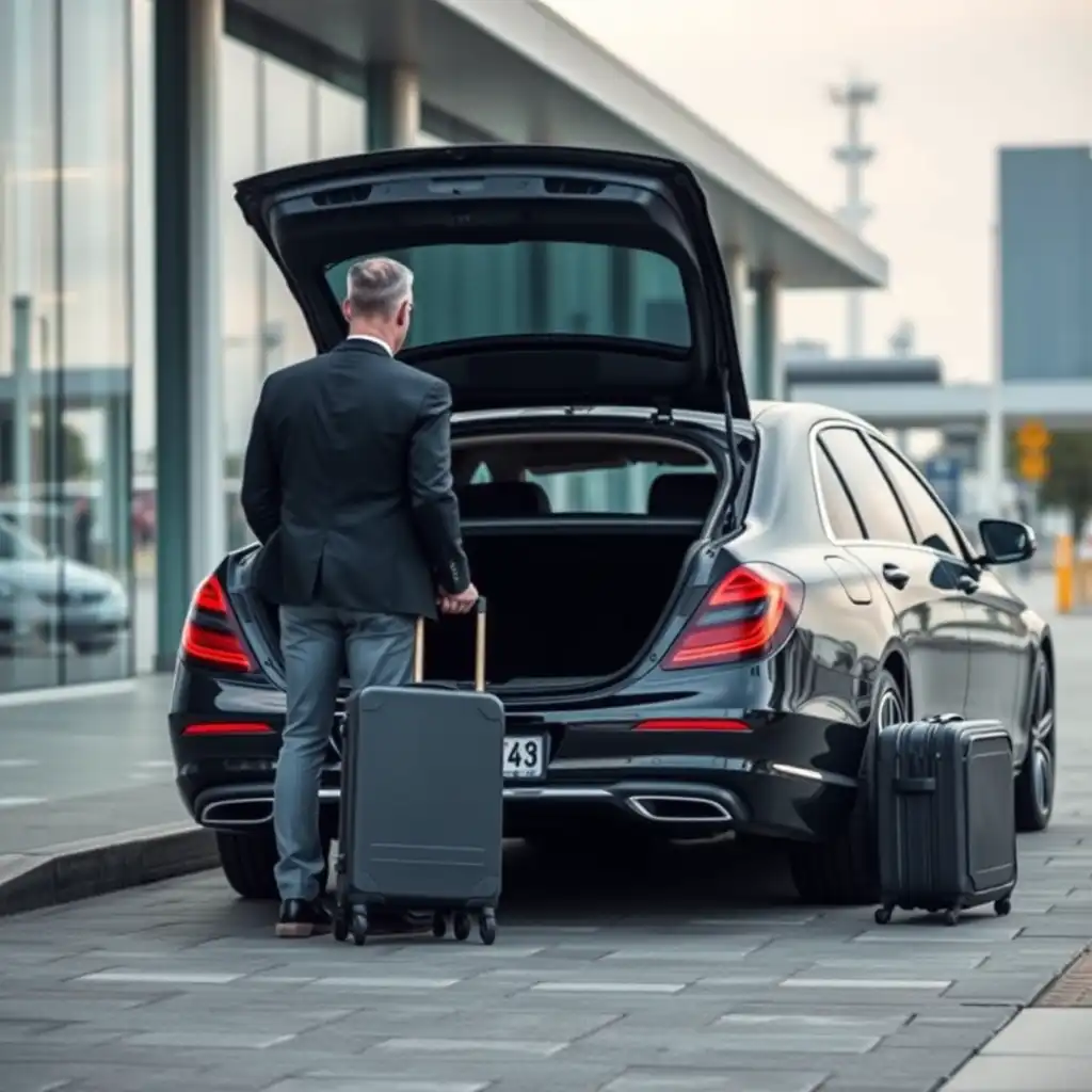 Rideexec chauffeur guest with luggage at London airport parking area